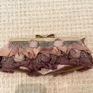 Valentino Clutch, cream/beige with flower details, rhinestone/gold details